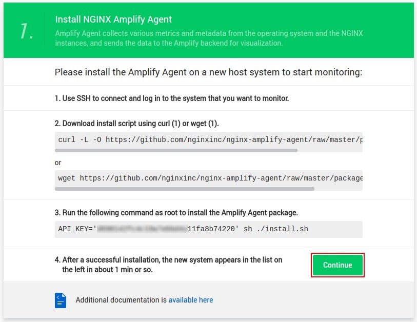 página de instalação do Agente do NGINX Amplify