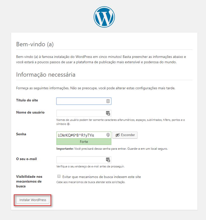 Instalação final WordPress